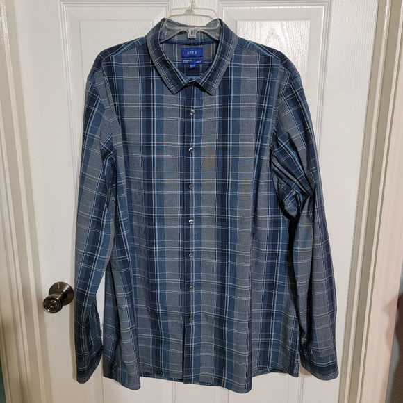 Apt. 9 Blue/White Plaid Button Up Shirt Long Sleeve Men's Size 2 XLT - Picture 1 of 8